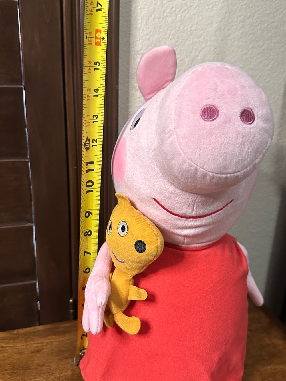 Ty 16” Peppa Plush Pig with Red Outfit and Yellow Stuffed Friend - Kids Toy